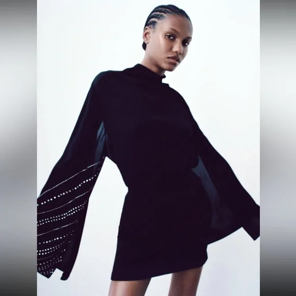 NWT Zara Rhinestone Cape Sleeved Blouse - Picture 3 of 11